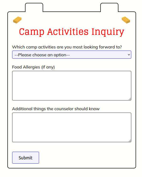 Camp Activities: Lego theme